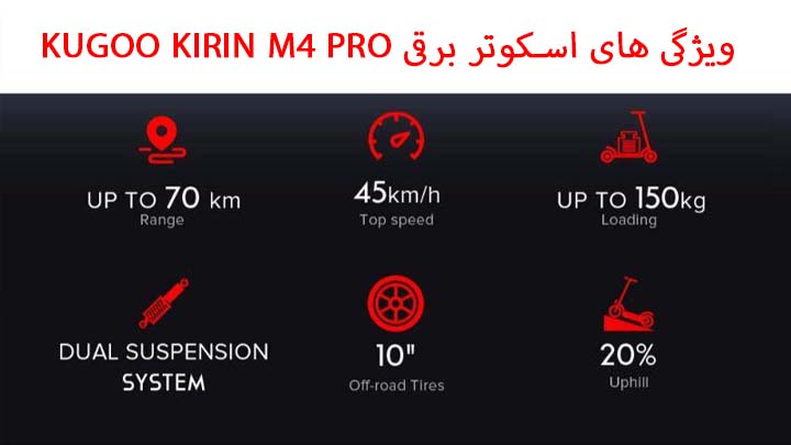 ویژگی های اسکوتر برقی کوگو M4 PRO اسکوتر برقی دسته دار تاشو مدل KUGOO Kirin M4 Pro